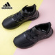  adidas 阿迪达斯 新款男女同款童鞋魔术贴网面透气轻便黑色跑步鞋FV9600　