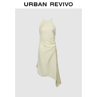 URBAN REVIVO 女士摩登魅力褶皱露背吊带连衣裙 UWG740112 米白 M