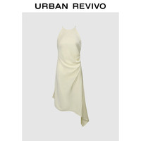 URBAN REVIVO 女士摩登魅力褶皱露背吊带连衣裙 UWG740112 米白 M