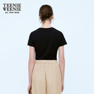 Teenie Weenie小熊2024夏简约弧形下摆短袖T恤莫代尔混纺女装 黑色 S
