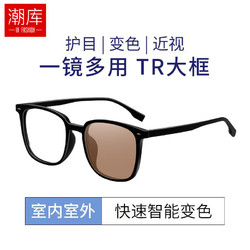 潮庫 超輕TR90大框眼鏡+1.56變灰變茶鏡片