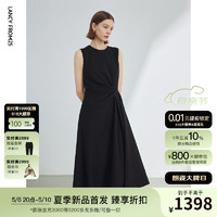 朗姿 无袖别致设计感法式气质裙子女2024年夏新款高级感显瘦连衣裙 黑色 L