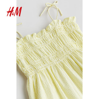 H&M童装女童裙子2024夏季简约风纯色上身缩褶连衣裙1216482 白色 110/60