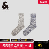 杰克·琼斯（JACK&JONES）春夏男士舒适面料狗狗刺绣装饰一双装长筒袜男袜22421Q010 海军蓝花灰G39 M