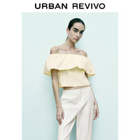 URBAN REVIVO 女士氛围感荷叶边一字露肩罩衫衬衫 UWG240107 浅黄色 XL
