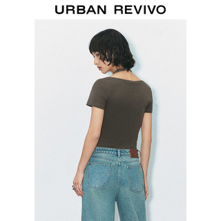 URBAN REVIVO 女士潮流设计假两件挂脖修身短袖T恤 UWV440122 熟褐色 L