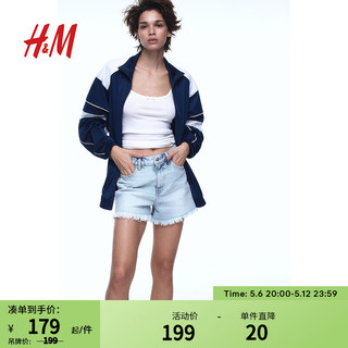 H&M2024春季女装高腰牛仔短裤1144205 淡牛仔蓝008 165/80