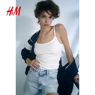 H&M2024春季女装高腰牛仔短裤1144205 淡牛仔蓝008 165/80