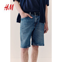H&M男装牛仔裤2024夏季中腰直筒舒适棉质休闲微弹短裤1219857 牛仔蓝 170/82
