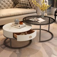 洛斯特 岩板茶几客厅家用钢化玻璃桌现代简约小户型轻奢2022新款圆形极简