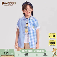 PawinPaw卡通小熊童装24夏男童翻领格子短袖衬衫撞色 Blue蓝色/50 120