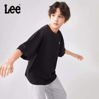 Lee儿童短袖t恤2024男女童夏季大小童半袖休闲宽松舒适上衣童装 黑色 160cm