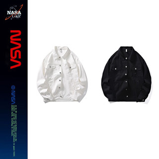 NASA LIKE潮牌牛仔外套男秋春季美式复古休闲夹克工装上衣服牛仔衣 白色 XL  120-140斤