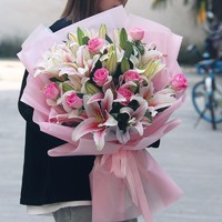 馨仪 鲜花速递百合玫瑰花束探望生日礼物送女友长辈全国同城配送 19朵粉百合+11朵粉玫瑰花束