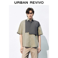 URBAN REVIVO 男士时尚拼接撞色设计感超宽松开襟衬衫 UML240036 浅灰 L