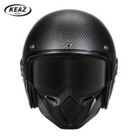 KEAZ摩托车头盔碳纤维男3C四分之三头盔夏季复古四季通用踏板车帽 3K哑黑+双层防雾面罩 L（57-58cm）
