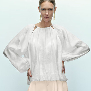 URBAN REVIVO 女士法式温柔气质镂空宽松罩衫衬衫 UWG240095 本白 L