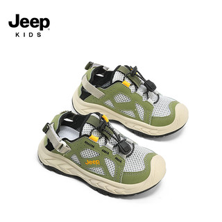 Jeep吉普童鞋男童网鞋夏季单网鞋子儿童运动鞋2024网面透气女童鞋 绿野仙踪/象牙白 30码 鞋内约长19.6cm