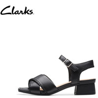 Clarks 其乐 赛纳系列 女士方跟交叉带百搭凉鞋 261763334 黑色 38