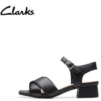 Clarks 其樂 賽納系列 女士方跟交叉帶百搭涼鞋 261763334 黑色 36