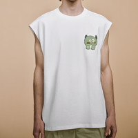 URBAN REVIVO 男士时髦休闲卡通趣味毛巾绣无袖背心 UML440056 本白 XS