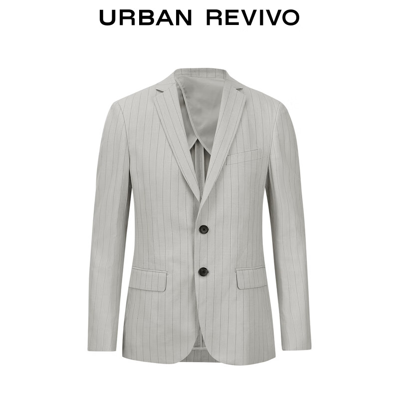 URBAN REVIVO 男士绅士商务通勤条纹设计西装外套 UMU140024 浅灰 S