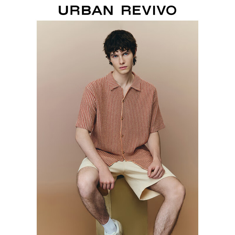 URBAN REVIVO 男士复古休闲撞色条纹短袖针织衫 UML940023 多色 XS