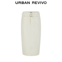 URBAN REVIVO 女士时尚法式气质优雅腰带开衩半裙 UWG540046 米白 XXS