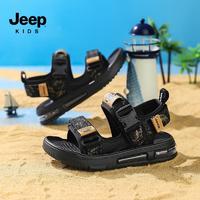百亿补贴：Jeep 吉普 女童运动凉鞋夏季黑色软底防滑2024新款露趾小女孩儿童沙滩鞋