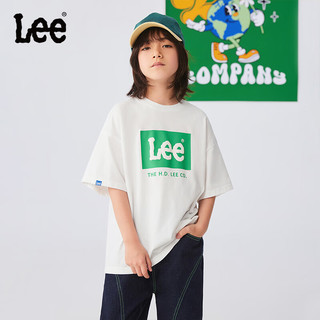 Lee儿童短袖t恤2024夏季童装休闲百搭印花男童女童上衣打底衫 香草白 130cm