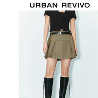 URBAN REVIVO 女士时髦学院显瘦短款压褶半裙 UWV540027 黄棕 M