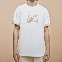 URBAN REVIVO 男士休闲舒适感趣味刺绣T恤衫 UML440058 本白 M