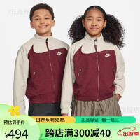 耐克（NIKE）男女童大童梭织夹克春季外套复古宽松运动FN9134 619暗队红/浅骨色/白 M