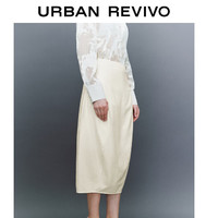 URBAN REVIVO 女士优雅气质质感开衩长款半裙 UWG540037 米白 S