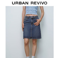 URBAN REVIVO 女士复古洗水显瘦短款牛仔半裙 UWU840049 蓝色 XXS