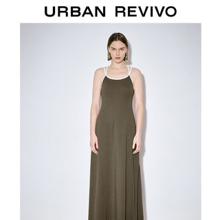 URBAN REVIVO 女士休闲撞色交叉吊带显瘦连衣裙 UWJ740018 石色 S