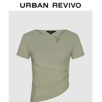 URBAN REVIVO 女士时髦小众不规则设计感收褶T恤 UWG440098 灰绿 M