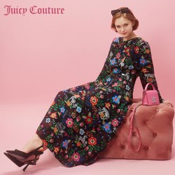 Juicy Couture 橘滋 花卉曳地Logo图案印花连衣裙