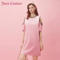 Juicy Couture 橘滋 舒芙蕾logo刺绣撞色边露肩连衣裙