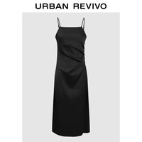 URBAN REVIVO 女士魅力光感缎面褶皱吊带连衣裙 UWG740117 正黑 XL
