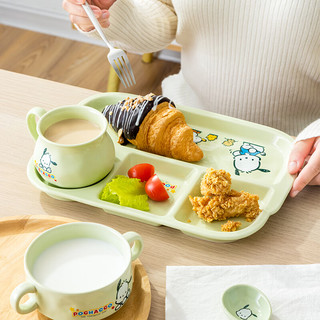 HELLO KITTY帕恰狗卡通陶瓷减脂分格餐盘大人家用高颜值儿童吃早餐盘子长方形 四格分餐盘-长方形 31cm