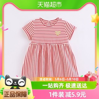 88VIP：马克珍妮 2023年夏装新款 女童条纹短袖连衣裙 一件装