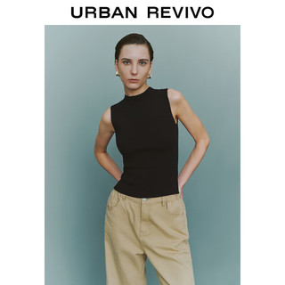 URBAN REVIVO 女士圆领修身无袖针织背心 UWG940174 正黑 S