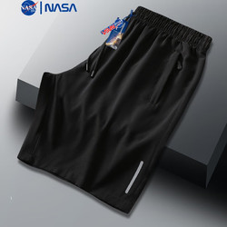 NASAMITOO速干短裤男士2023夏季新款直筒宽松休闲外穿印花反光条大裤衩 黑色 4XL（码偏小建议拍大一码）