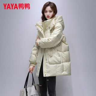 YAYA 鸭鸭羽绒服 女中长款2022新款韩版宽松小个子时尚保暖连帽冬季外套