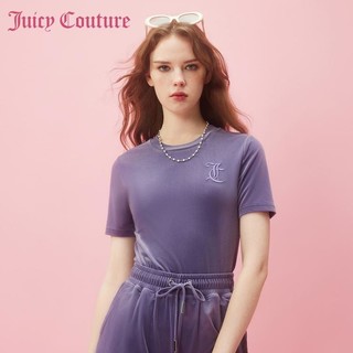 Juicy Couture 橘滋 紫夜永恒Logo刺绣丝绒修身女式T恤