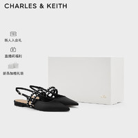 CHARLES&KEITH24夏季尖头平底镶钻一字带凉鞋女SL1-71790030 BLACK TEXTURED黑色纹理 35