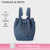 CHARLES&KEITH24夏绗缝菱格链条水桶包双肩包女CK2-10701506 Denim Blue深牛仔蓝色 M