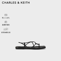 CHARLES&KEITH24夏简约纯色平底交叉条带凉鞋女CK1-70381055 Black黑色 36
