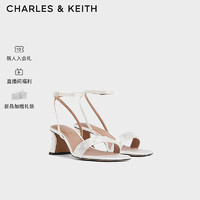 CHARLES&KEITH24夏季法式缎面一字带凉鞋婚鞋女SL1-60280460 White白色 34